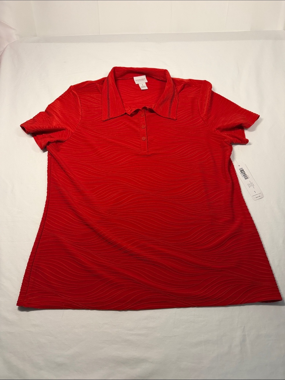 Chico's W8 (1) Red Travelers Weekend Sport Polo SS Wave Texture Collar NWT